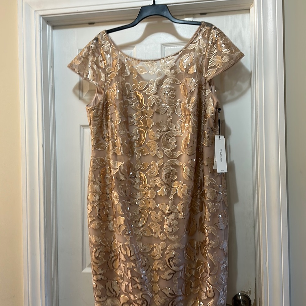 Beautiful light peach colored dress with sequins and lace